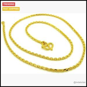 24k Gold Plated Thin Chain Necklace 18 Inch Cross Pendant Fashion Jewelry